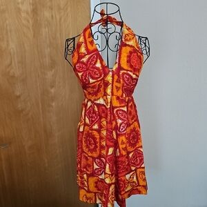 Vibrant Orange and Red Halter Dress
